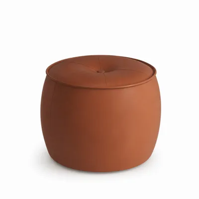EVO Pouf aus cognacfarbenem Leder, Dreiviertelansicht