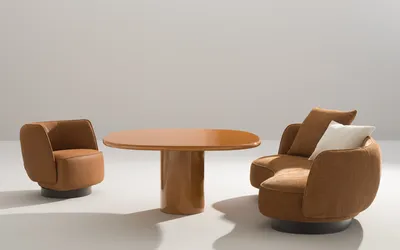 Canapé CALLIOPE dans une composition d'ameublement avec fauteuil et table basse coordonnés
