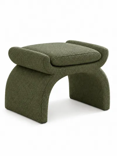 Pouf NAFYA en tissu LEGEND vert olive, vue angulée