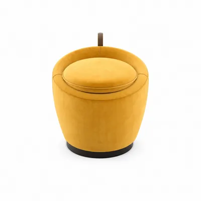 LIVIA pouf top view, round cushion and leather strap