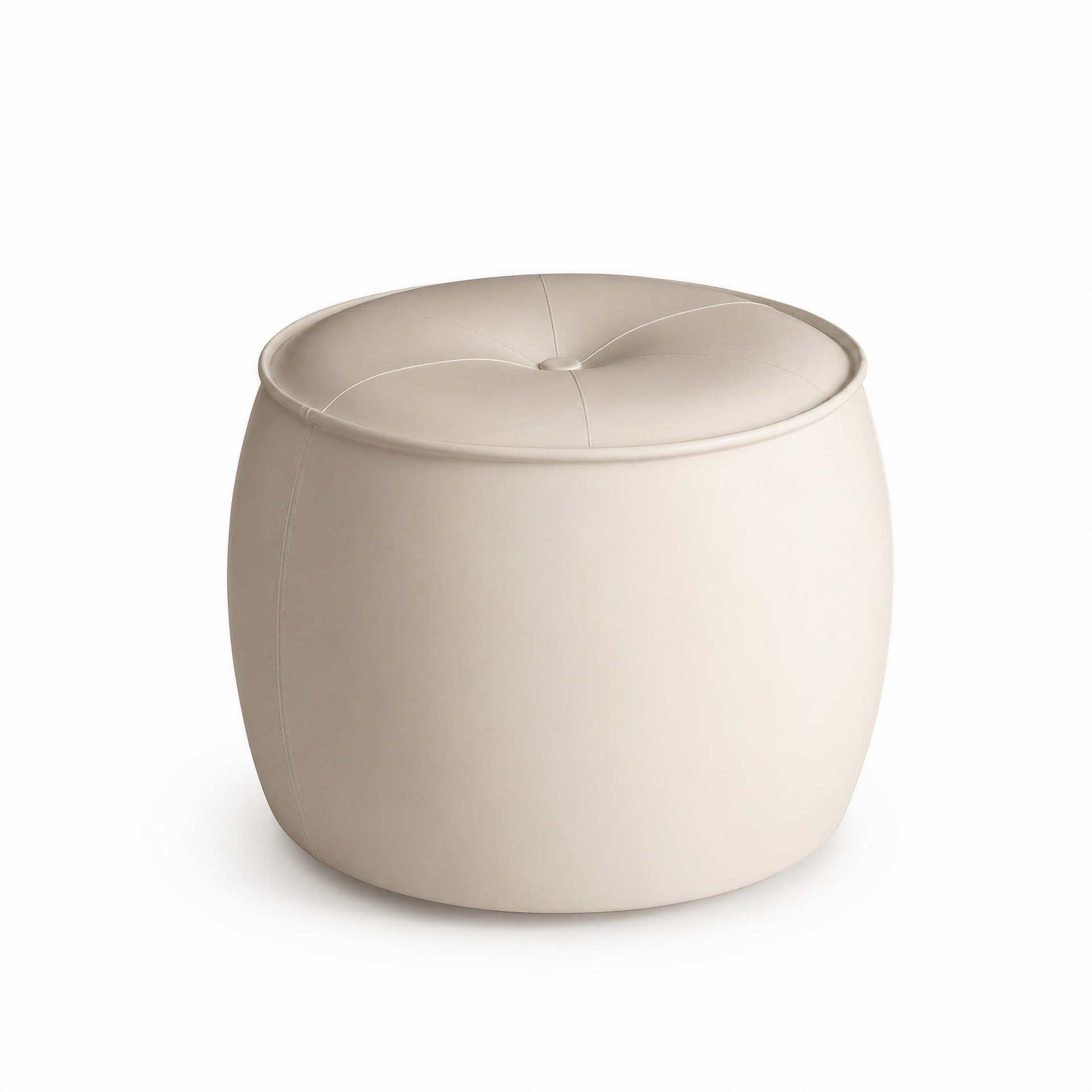 Pouf EVO in pelle crema, silhouette arrotondata