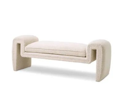 MONO bench three-quarter view with sculptural bouclé arches