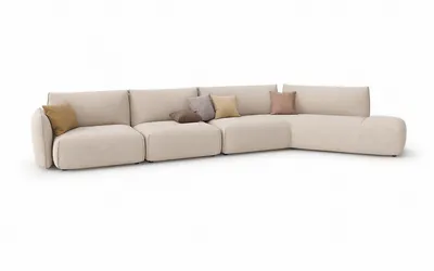 ELAN Sofa, schräge Vorderansicht mit Zierkissen