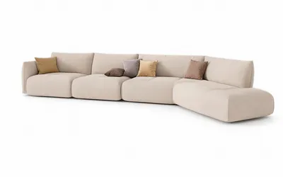 ELAN Sofa, Seitenansicht mit passenden Zierkissen
