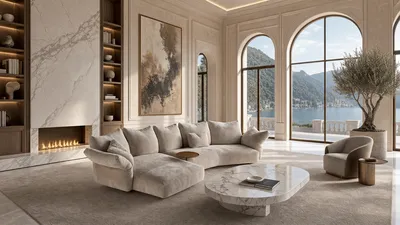 LYSIAN offenes V-Sofa in einem luxuriösen, modernen Wohnzimmer