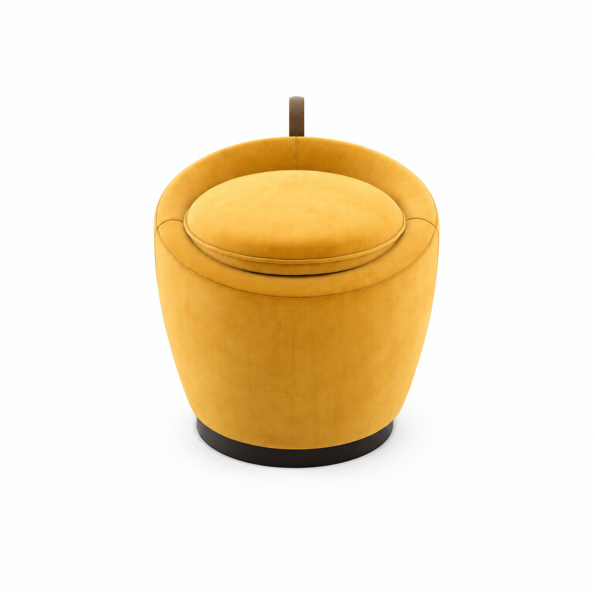 Pouf LIVIA vista dall'alto, cuscino tondo e cinghia in cuoio
