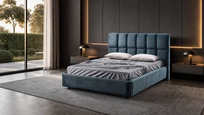NUVEN bed in a luxury bedroom with a garden view at sunset