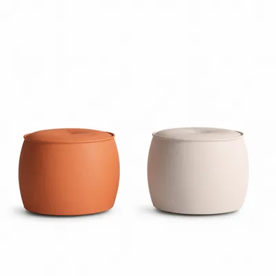 EVO Pouf aus Leder, Paar in Terrakotta und Creme — Vorderansicht