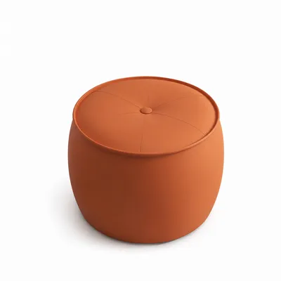 EVO Pouf aus orangefarbenem Leder, Draufsicht