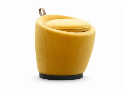 LIVIA pouf in yellow velvet, angled front view