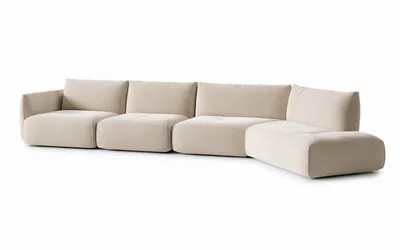 ELAN Sofa, Seitenansicht ohne Kissen, die die Sitzflächen hervorhebt