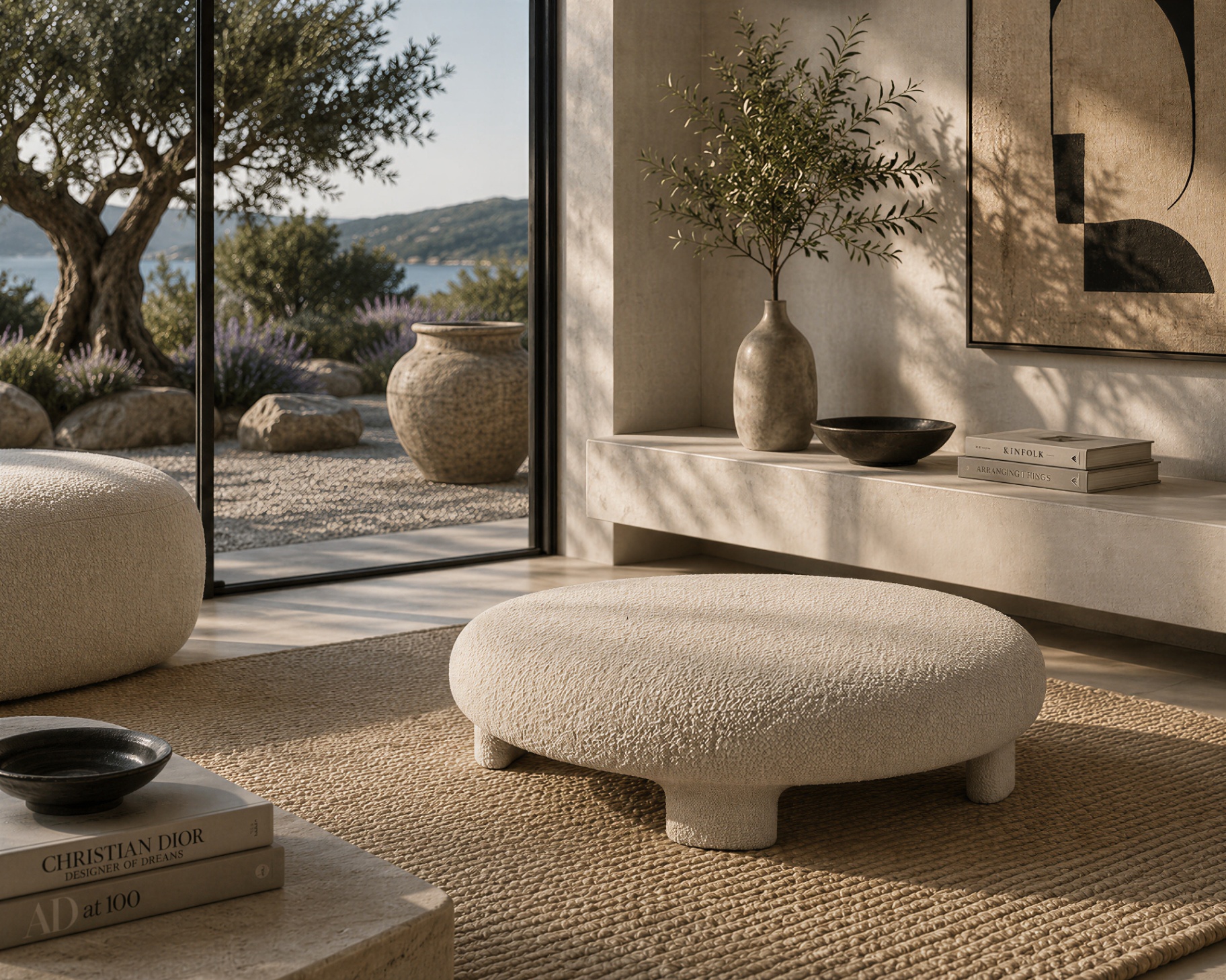 Pouf SASSO StileSofa — SASSO è un pouf imbottito scultoreo ispirato alle forme organiche della pietra, rivestito in tessuto NOW OR NEVER e realizzato artigianalmente in Italia.