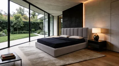 ELDEN bed in a luxury bedroom with garden view
