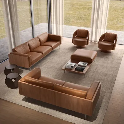 Sofa RYDEN, Detail der sichtbaren Rückenstruktur aus edlem Holz