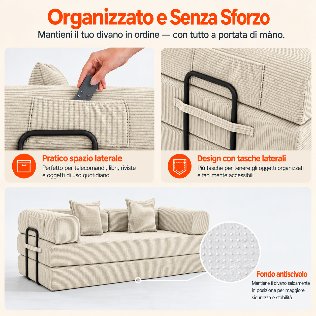 Tasche laterali portaoggetti del Divano Modulare 5 in 1