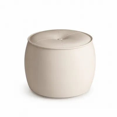 EVO Pouf aus cremefarbenem Leder, abgerundete Silhouette