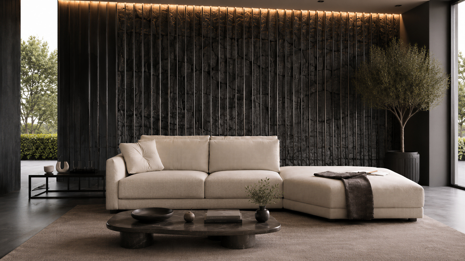 Luxury Living OBSIDIAN StileSofa — OBSIDIAN è un raffinato divano angolare dalle linee architettoniche pulite, comfort eccezionale ed eleganza senza tempo.