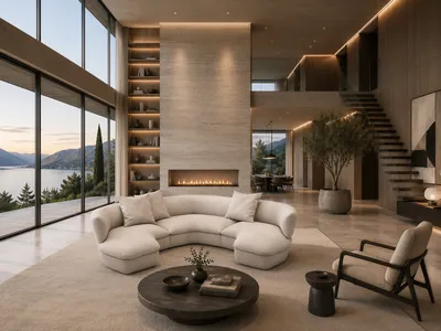 Canapé d'angle SELINE aménagé dans une villa contemporaine avec vue sur le lac