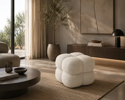 Hocker CUBI in einem modernen Wohnzimmer mit Tageslicht