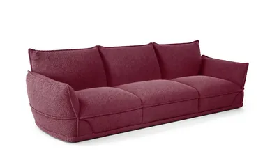 YORI Sofa in bordeauxfarbenem Bouclé, Vorderansicht