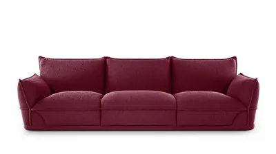 YORI Sofa in bordeauxfarbenem Bouclé, Vorderansicht auf weißem Hintergrund