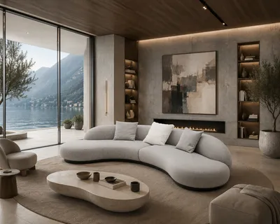Ecksofa CALISTO in einem modernen Wohnzimmer mit Blick auf den See
