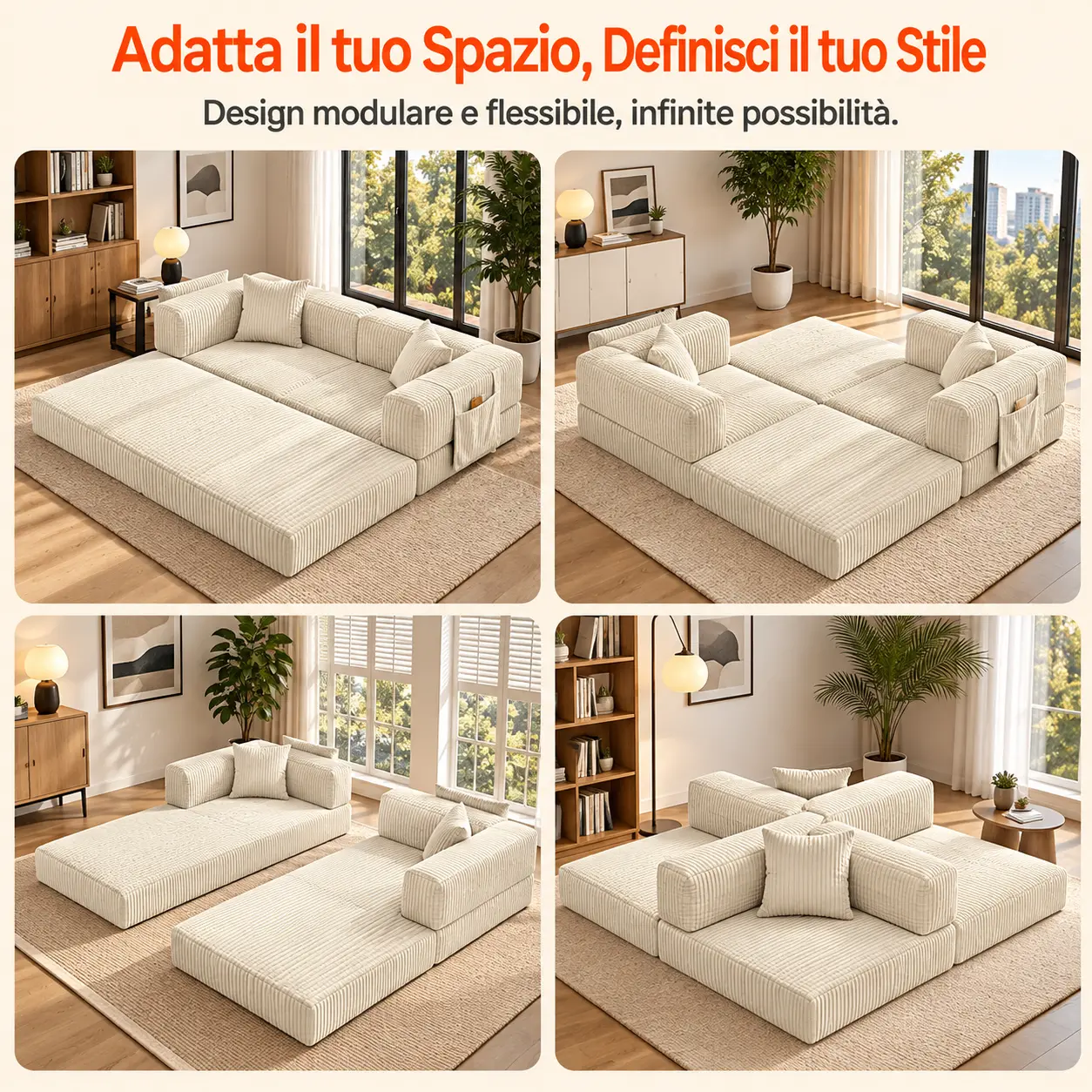 Quattro configurazioni del Divano Modulare 5 in 1