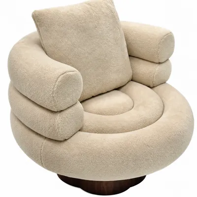 Fauteuil OTTO, vue de dessus montrant l'assise enveloppante et la base en bois