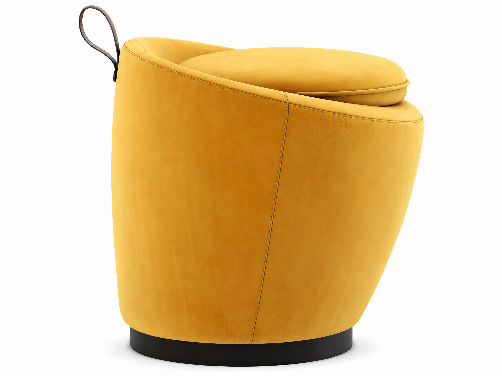 Pouf LIVIA vista posteriore con maniglia in cuoio