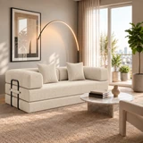 Divano Modulare 5 in 1 beige in soggiorno luminoso con cuscini a coste