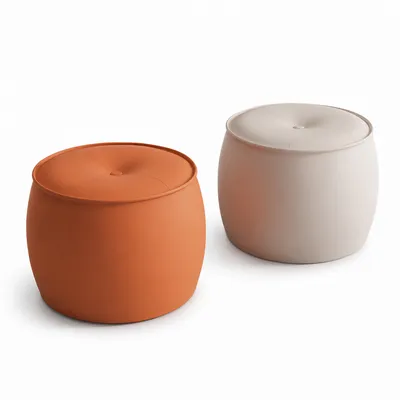 EVO Pouf aus Leder, Paar in Orange und Creme — Winkelansicht