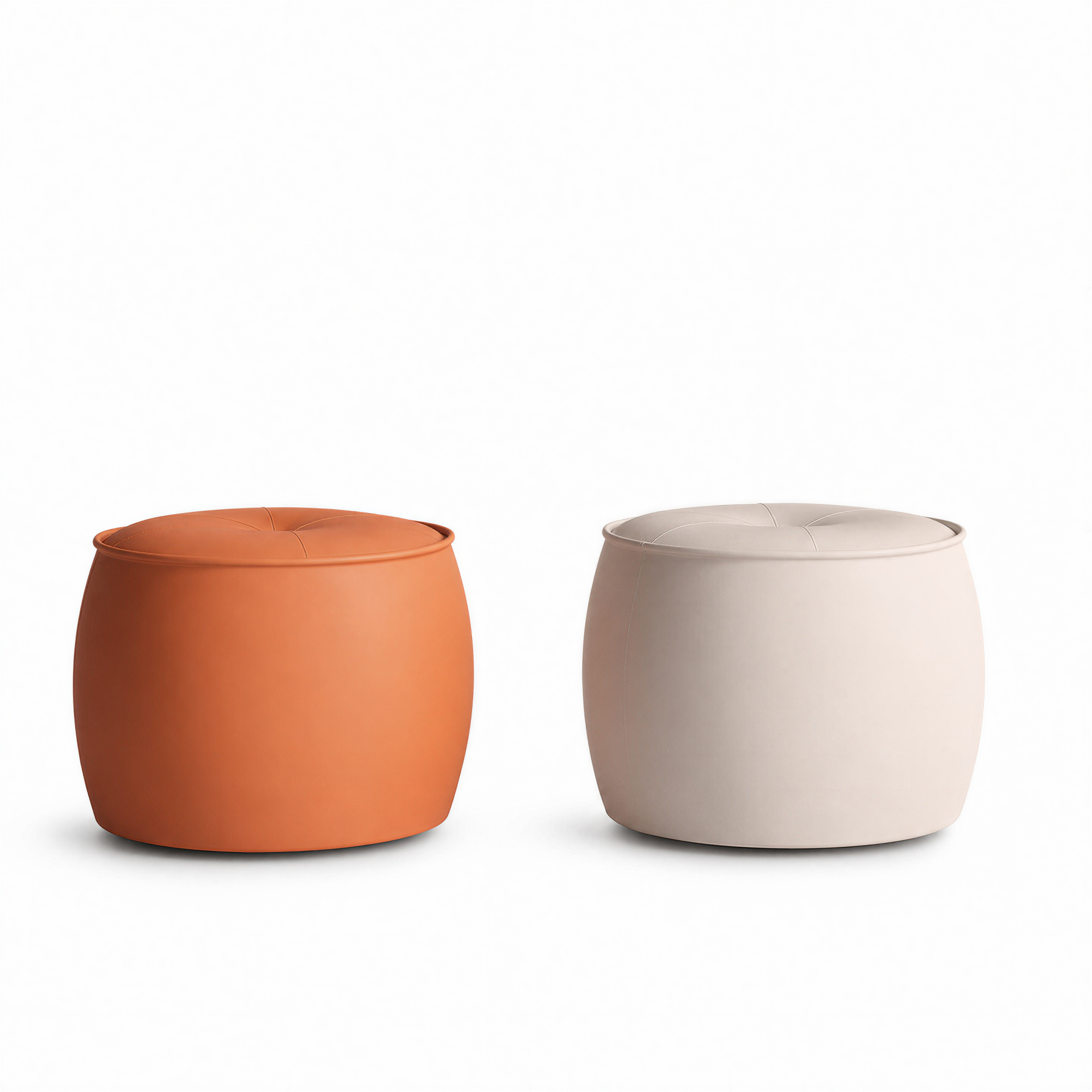 Pouf EVO in pelle, coppia terracotta e crema — vista frontale