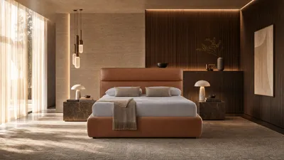 Lit VEXON dans une chambre de luxe au coucher du soleil