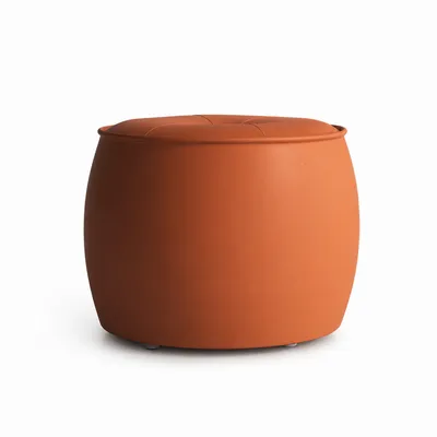 EVO Pouf aus terrakottafarbenem Leder, Seitenansicht